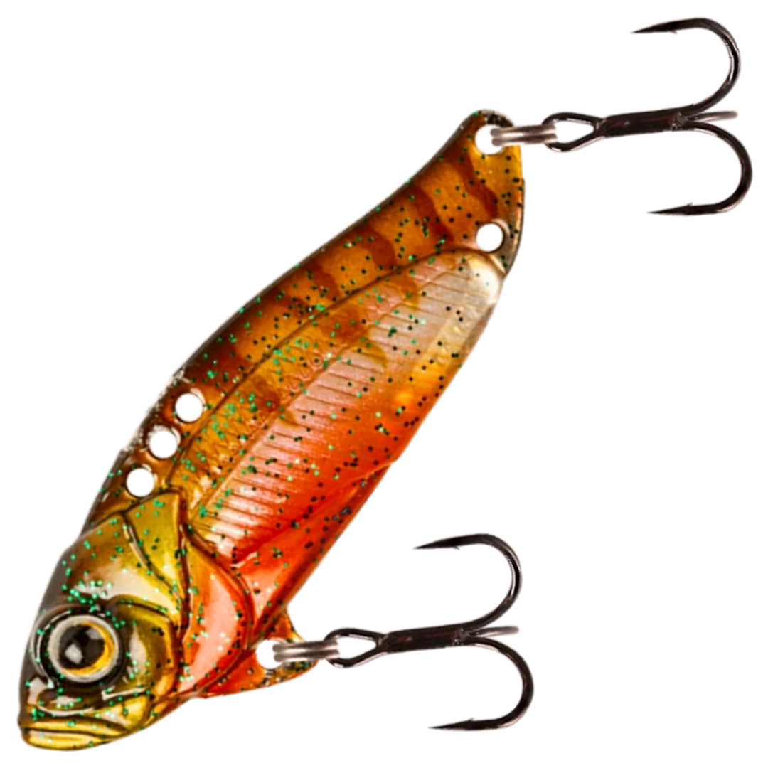 Strike Pro Astro Vibe UV Blade 16.7g 5.5cm, väri Hot Perch: oranssinruskea runko ja tummat poikkiraidat
