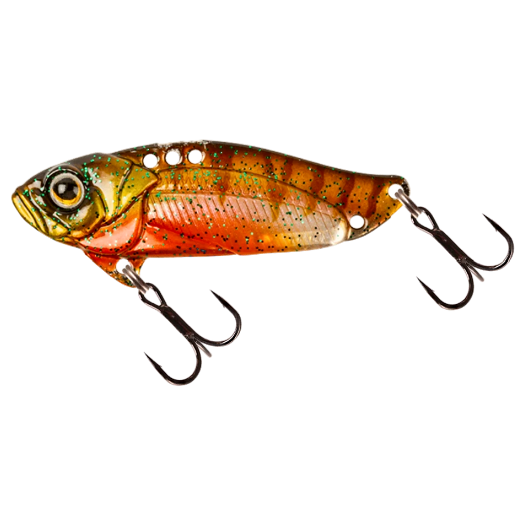 Strike Pro Astro Vibe UV Blade 16.7g 5.5cm Hot Perch sivulta, pää vasemmalla