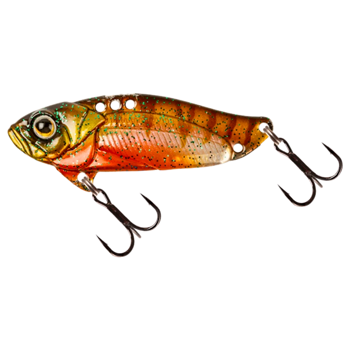 Strike Pro Astro Vibe UV Blade 16.7g 5.5cm Hot Perch sivulta, pää vasemmalla