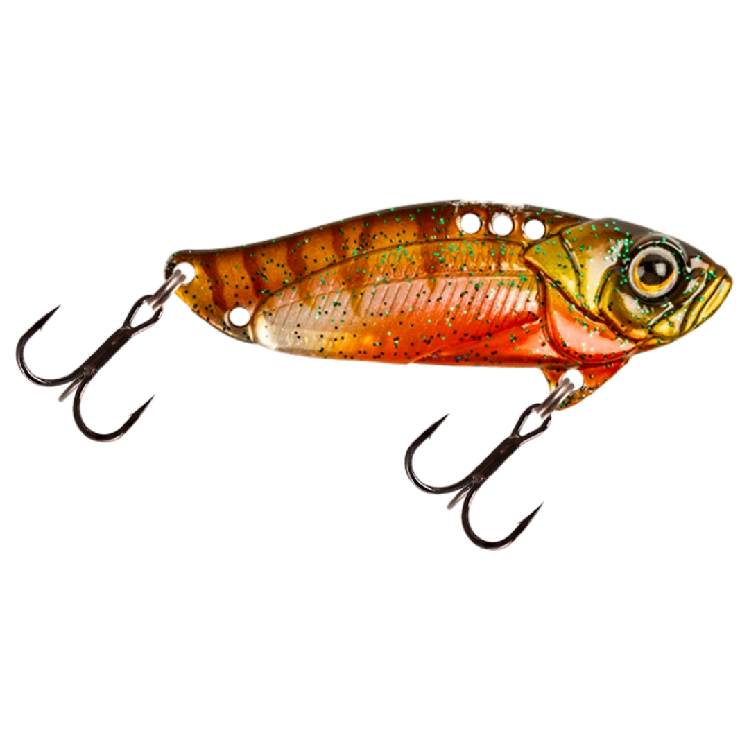 Strike Pro Astro Vibe UV Blade 16.7g 5.5cm Hot Perch sivulta, pää oikealla