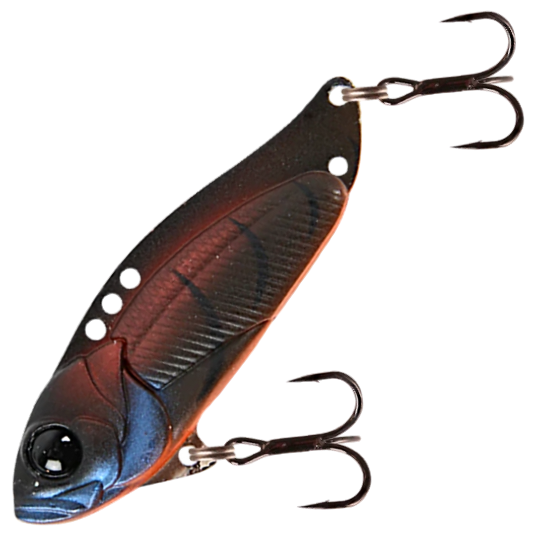 Strike Pro Astro Vibe UV Blade 16.7g 5.5cm, väri Roasted Craw: tummanpunaruskea runko ja sininen kurkku