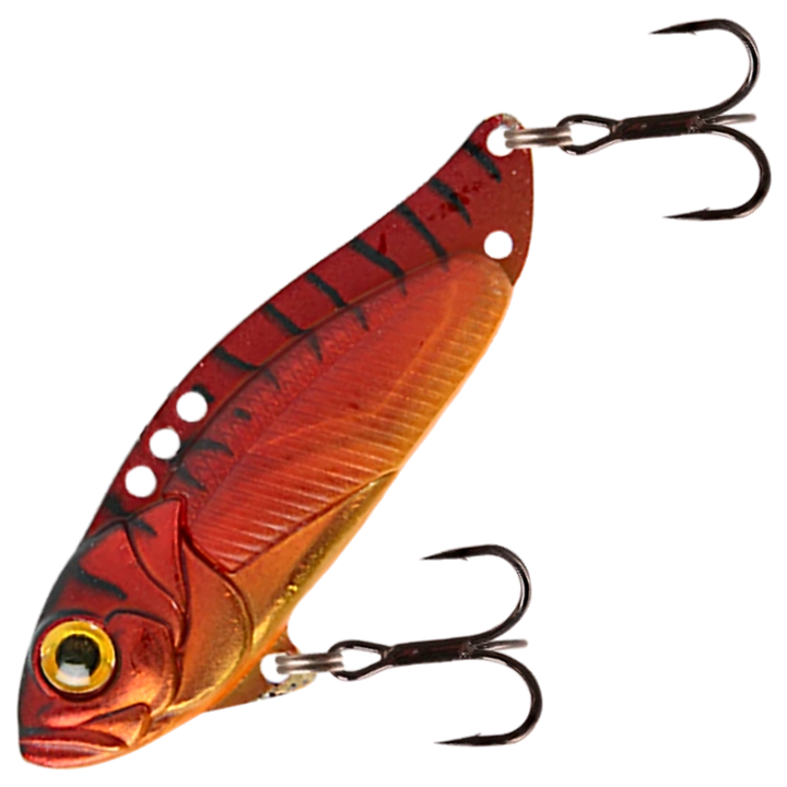 Strike Pro Astro Vibe UV Blade 16.7g 5.5cm, väri Tequila Craw: punaoranssi runko ja tummat raidat