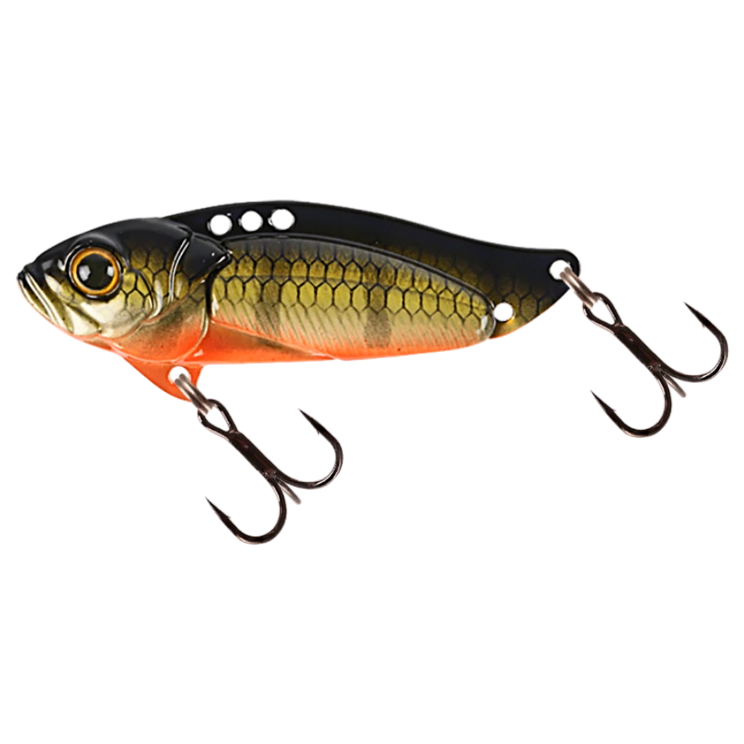 Strike Pro Astro Vibe UV Blade 26g 6.5cm Baby Perch sivulta, pää vasemmalla