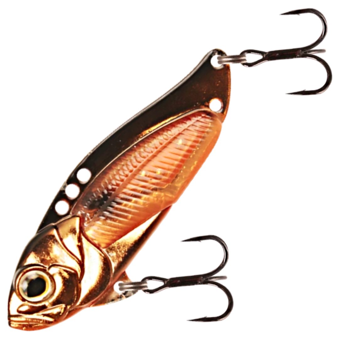 Strike Pro Astro Vibe UV Blade 26g 6.5cm, väri Golden Shiner: kuparinen runko ja tumma selkä