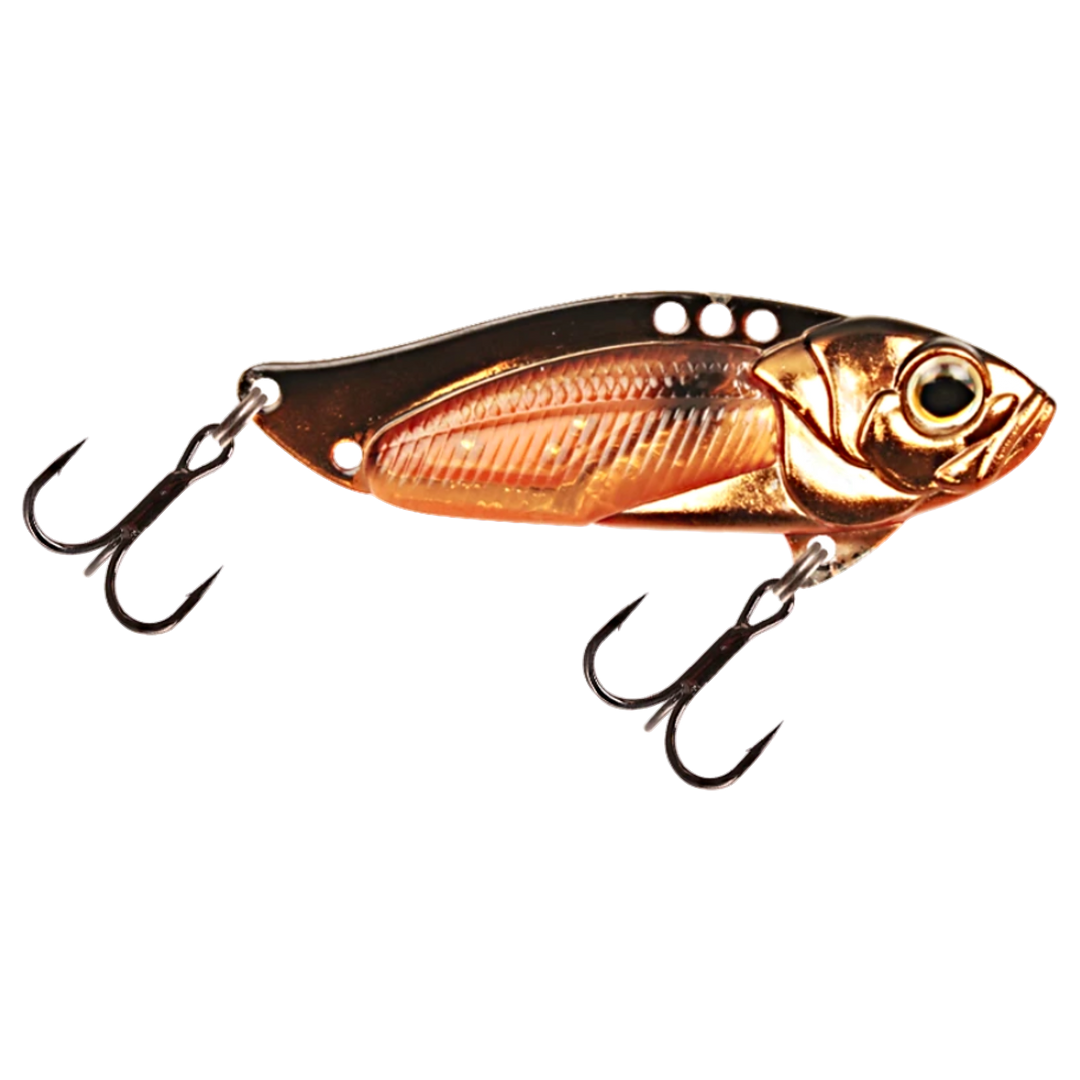 Strike Pro Astro Vibe UV Blade 26g 6.5cm Golden Shiner sivulta, pää oikealla