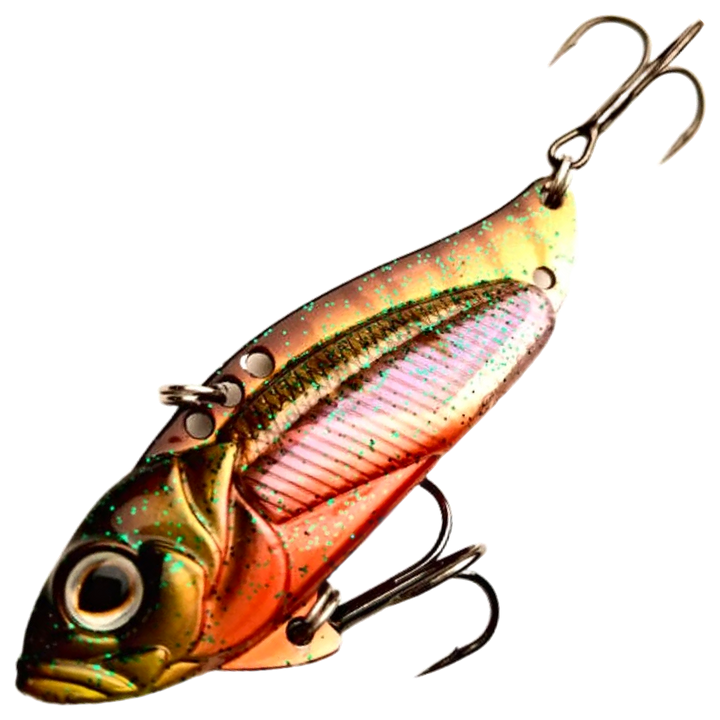 Strike Pro Astro Vibe UV Blade 26g 6.5cm, väri Hot Perch: oranssinruskea runko ja tummat poikkiraidat