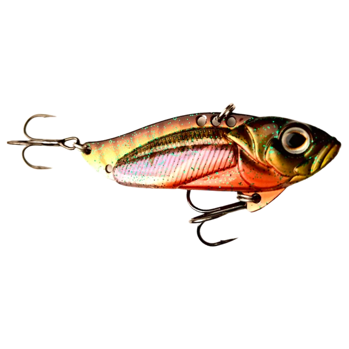 Strike Pro Astro Vibe UV Blade 26g 6.5cm Hot Perch sivulta, pää oikealla