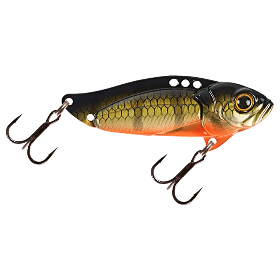 Strike Pro Astro Vibe UV Blade 9.6g 4.5cm Baby Perch sivulta, pää oikealla
