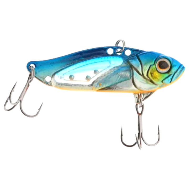 Strike Pro Astro Vibe UV Blade 9.6g 4.5cm Blue Silver OB sivulta, pää oikealla