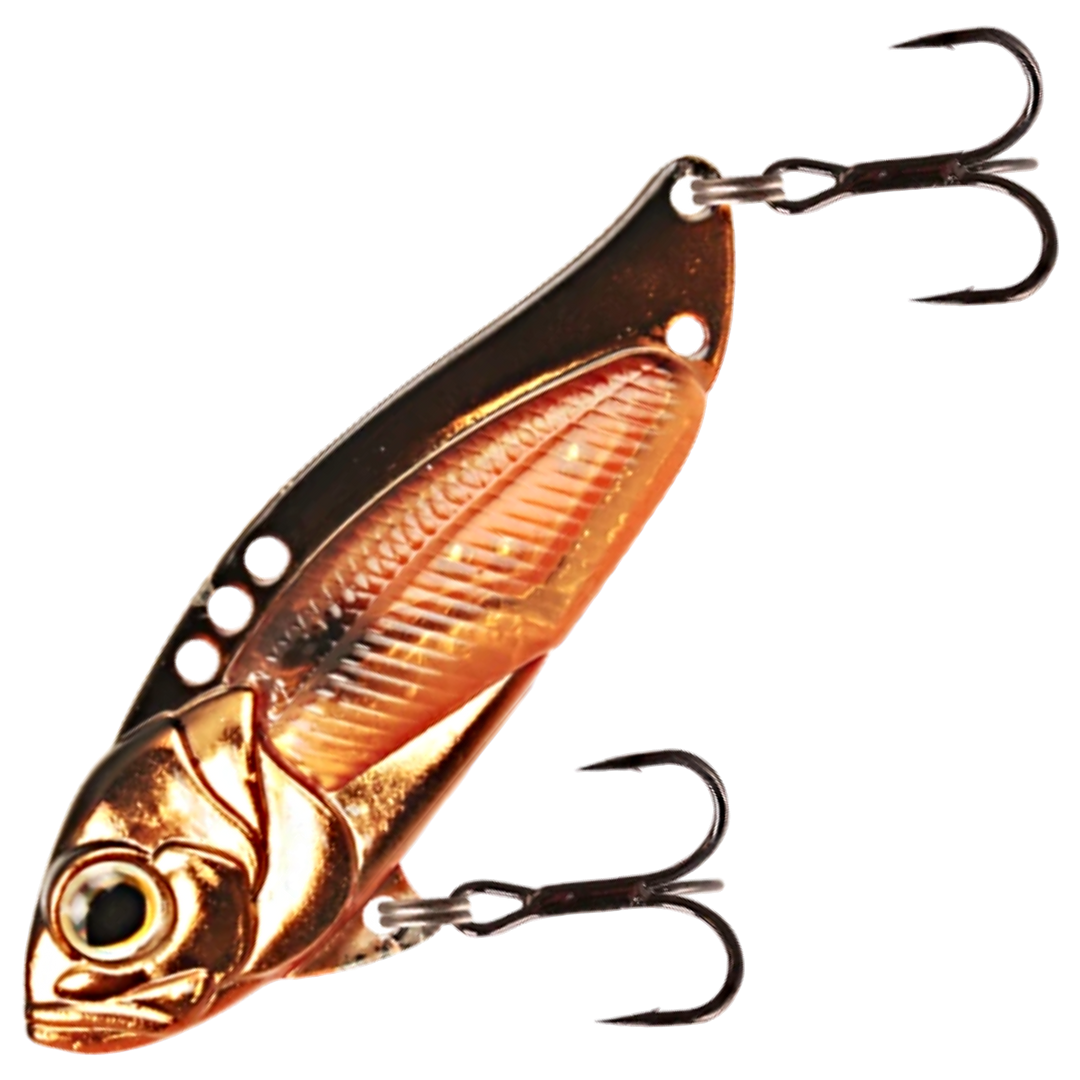 Strike Pro Astro Vibe UV Blade 9.6g 4.5cm, väri Golden Shiner: kuparinen runko ja tumma selkä