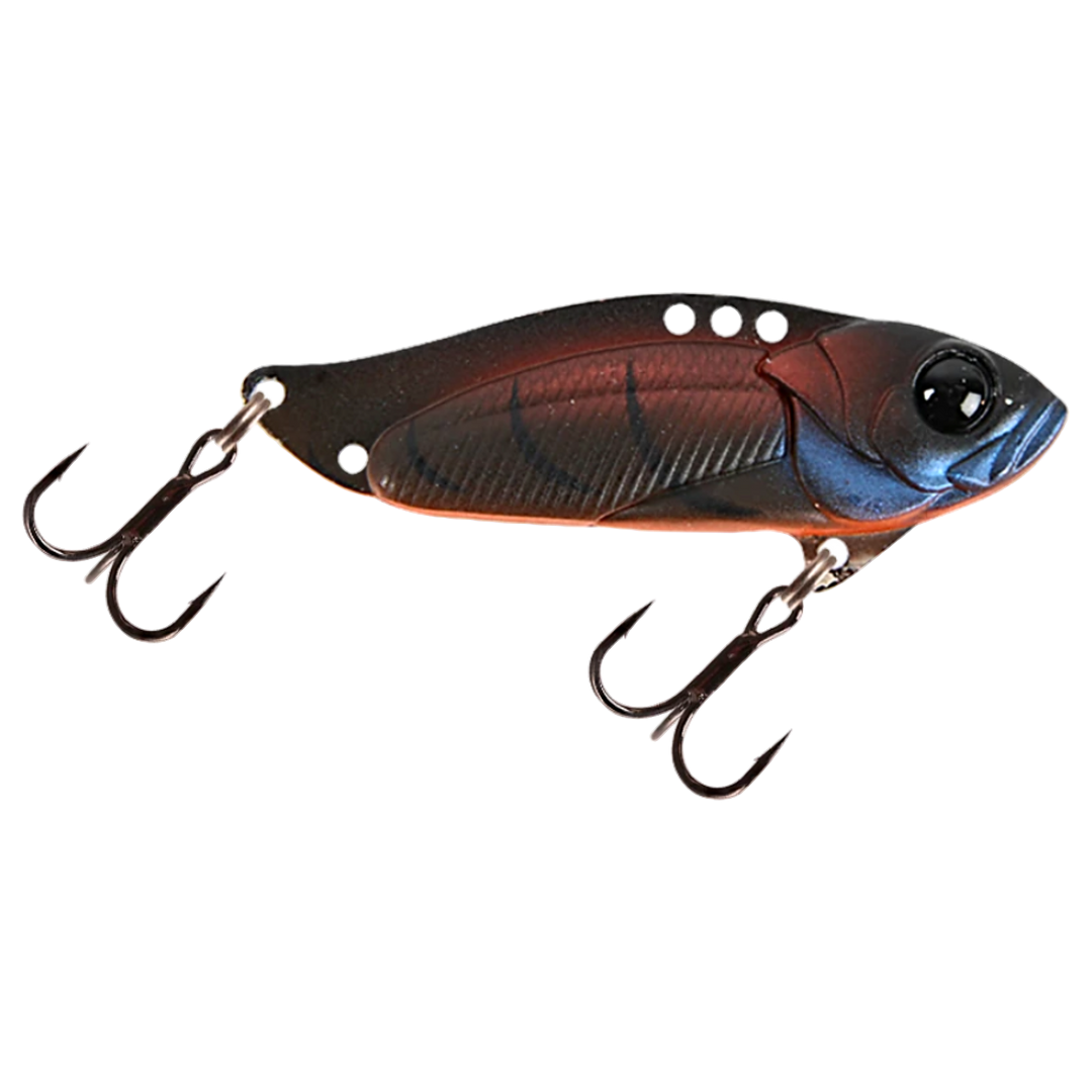 Strike Pro Astro Vibe UV Blade 9.6g 4.5cm Roasted Craw sivulta, pää oikealla