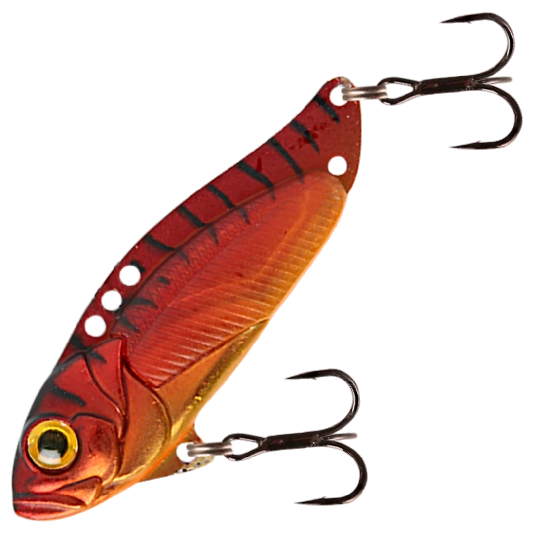 Strike Pro Astro Vibe UV Blade 9.6g 4.5cm, väri Tequila Craw: punaoranssi runko ja tummat raidat