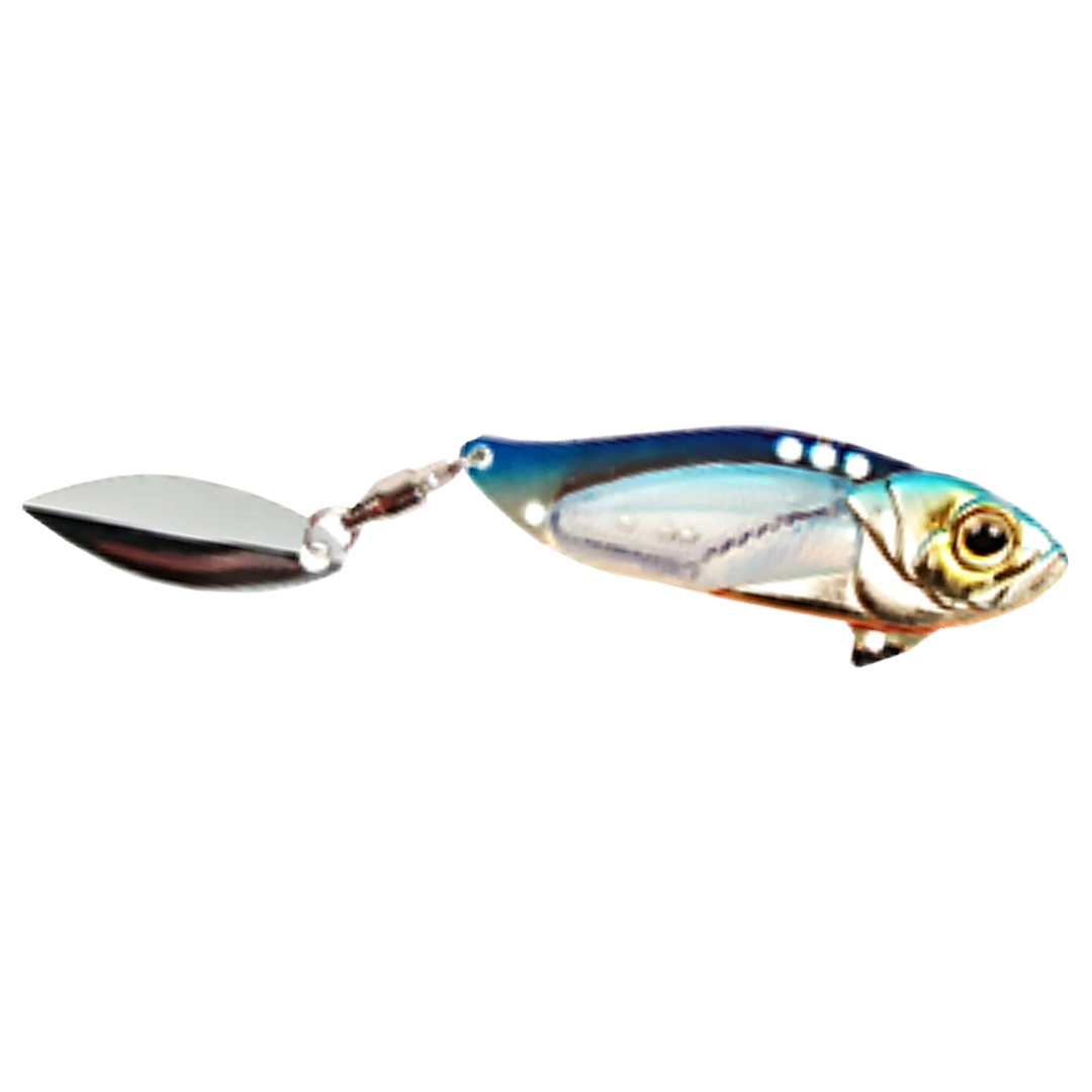 Strike Pro Astro Vibe Willow UV Blade 10,1g 4.5cm Blue Silver OB sivulta, pää oikealla