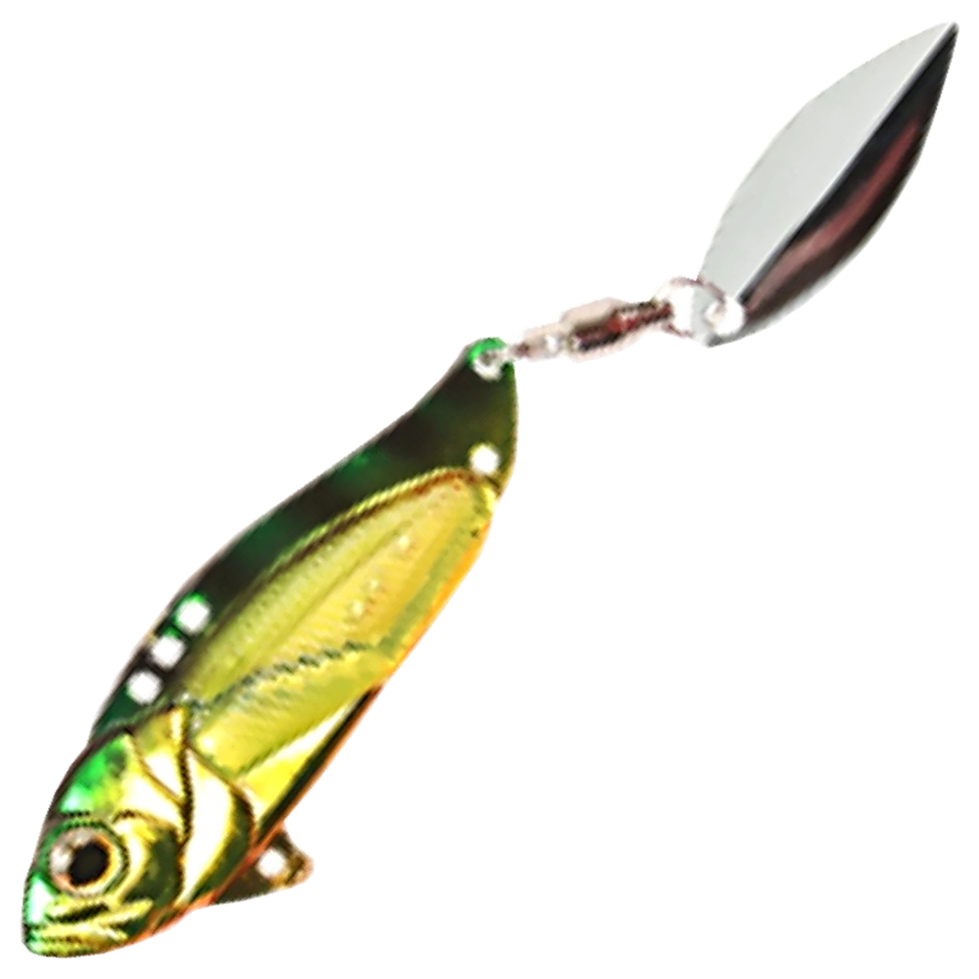 Strike Pro Astro Vibe Willow UV Blade 10,1g 4.5cm, väri Firetiger: vihreä selkä, keltainen kylki ja hopeinen lippa