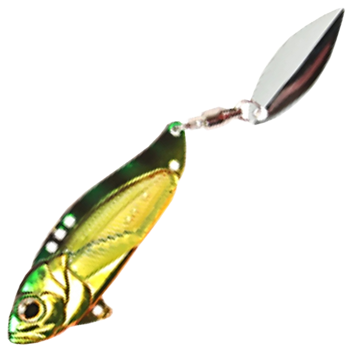 Strike Pro Astro Vibe Willow UV Blade 10,1g 4.5cm, väri Firetiger: vihreä selkä, keltainen kylki ja hopeinen lippa