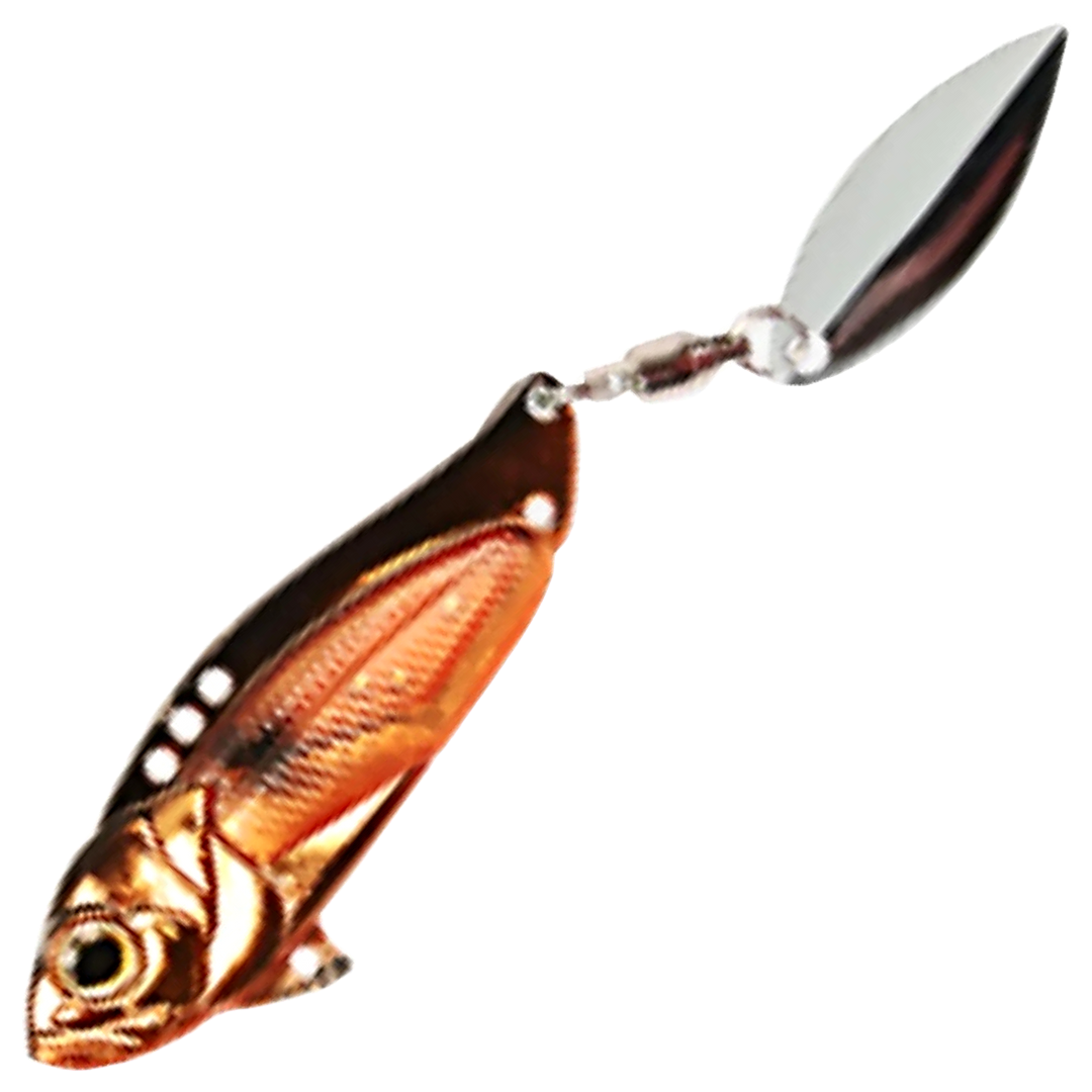 Strike Pro Astro Vibe Willow UV Blade 10,1g 4.5cm, väri Golden Shiner: kuparinen runko, tumma selkä ja hopeinen lippa