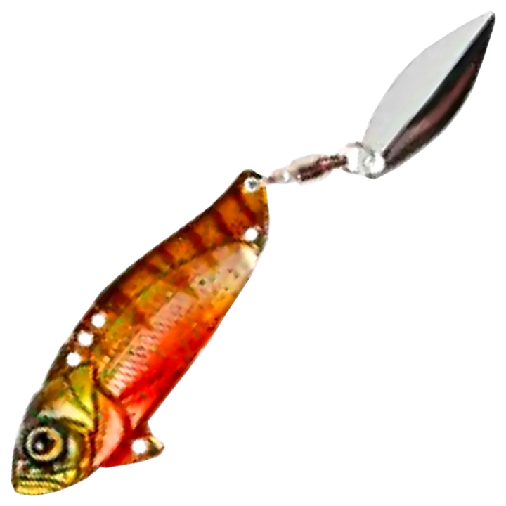 Strike Pro Astro Vibe Willow UV Blade 10,1g 4.5cm, väri Hot Perch: oranssinpunainen runko, tummat raidat ja hopeinen lippa