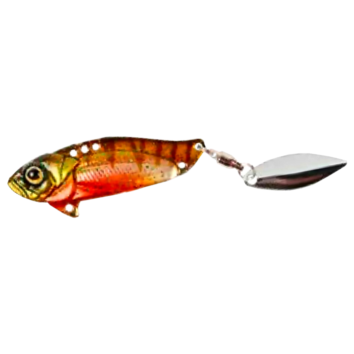 Strike Pro Astro Vibe Willow UV Blade 10,1g 4.5cm Hot Perch sivulta, pää vasemmalla