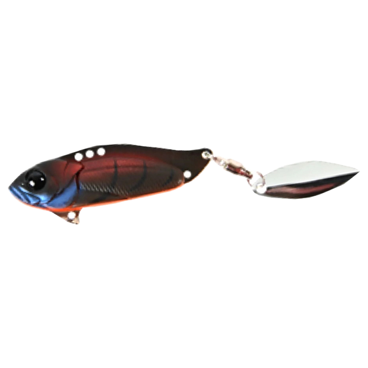 Strike Pro Astro Vibe Willow UV Blade 10,1g 4.5cm Roasted Craw sivulta, pää vasemmalla