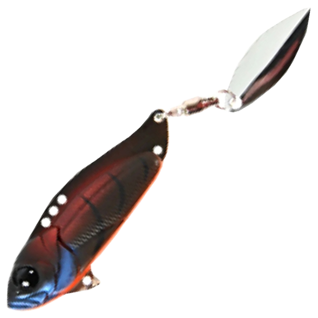 Strike Pro Astro Vibe Willow UV Blade 17.7g 5.5cm, väri Roasted Craw: punaruskea runko, sininen kurkku ja hopeinen lippa