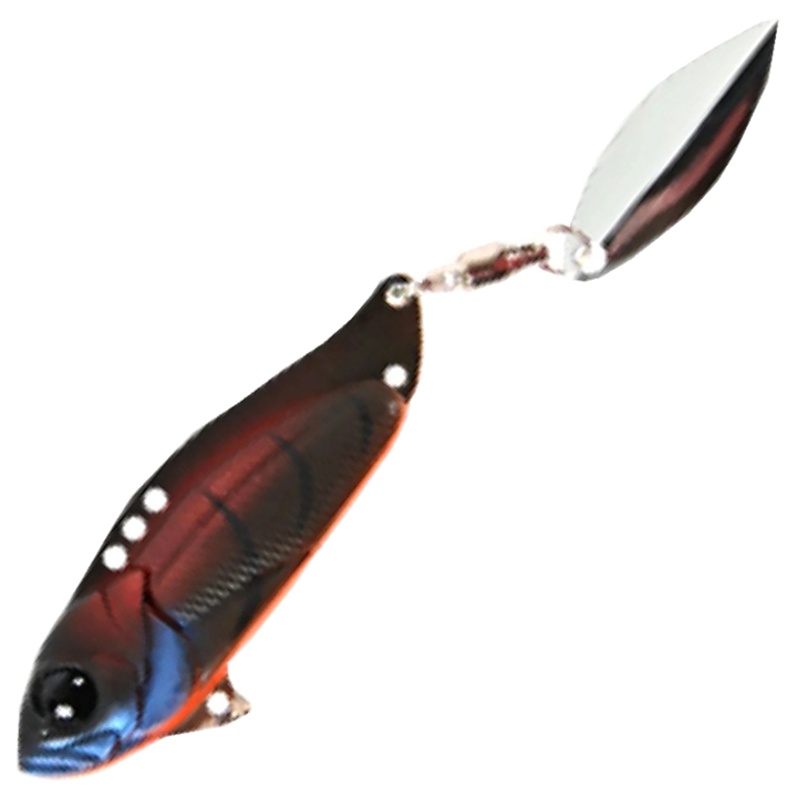 Strike Pro Astro Vibe Willow UV Blade 17.7g 5.5cm, väri Roasted Craw: punaruskea runko, sininen kurkku ja hopeinen lippa