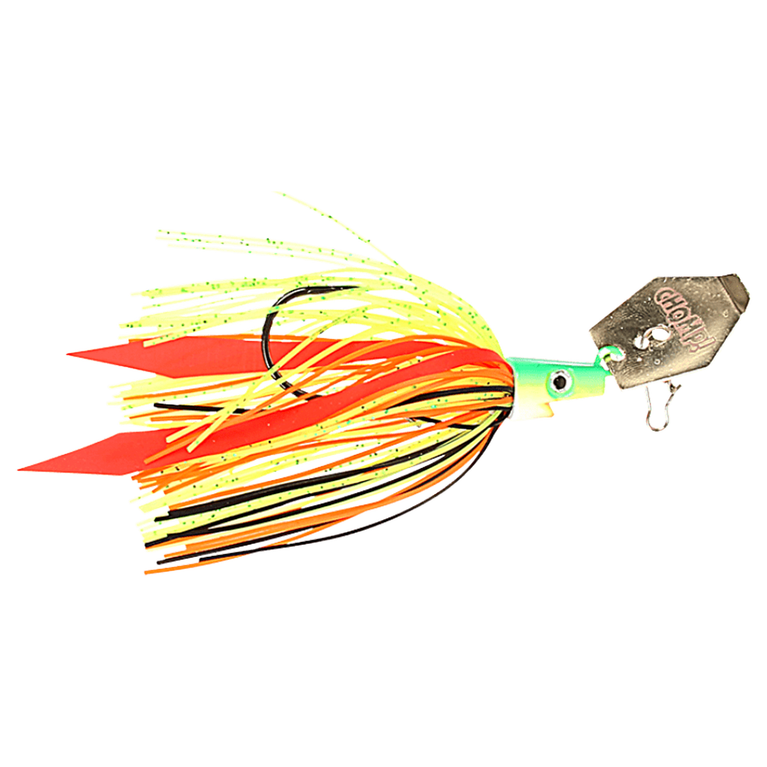 Strike Pro Pig Hula Chatterbait 11g Fire Perch sivulta, pää oikealla