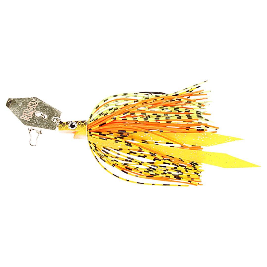 Strike Pro Pig Hula Chatterbait 11g Hot Craw sivulta, pää vasemmalla