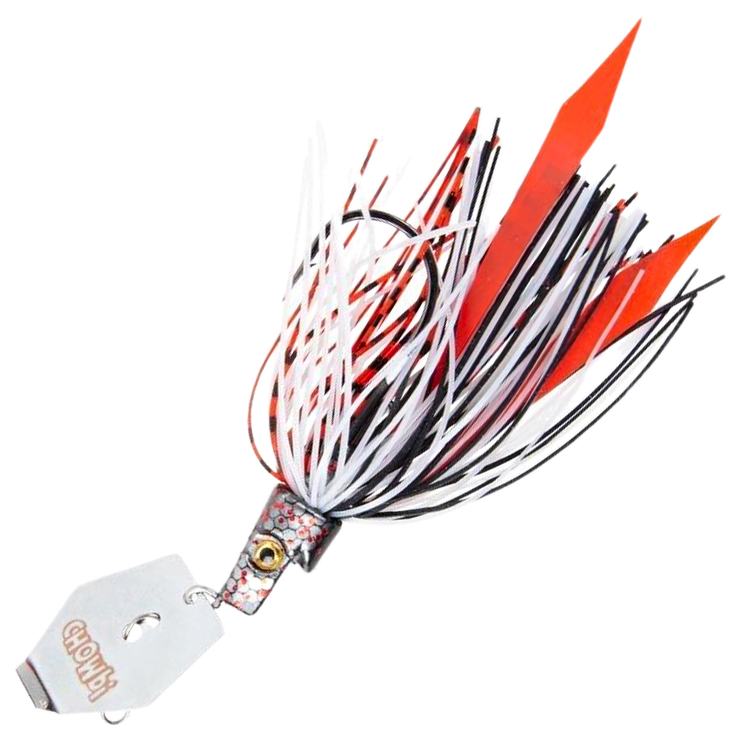 Strike Pro Pig Hula Chatterbait 11g, väri Vampire: tumma pää, musta, valkoinen ja punainen helma, valkoinen lapa