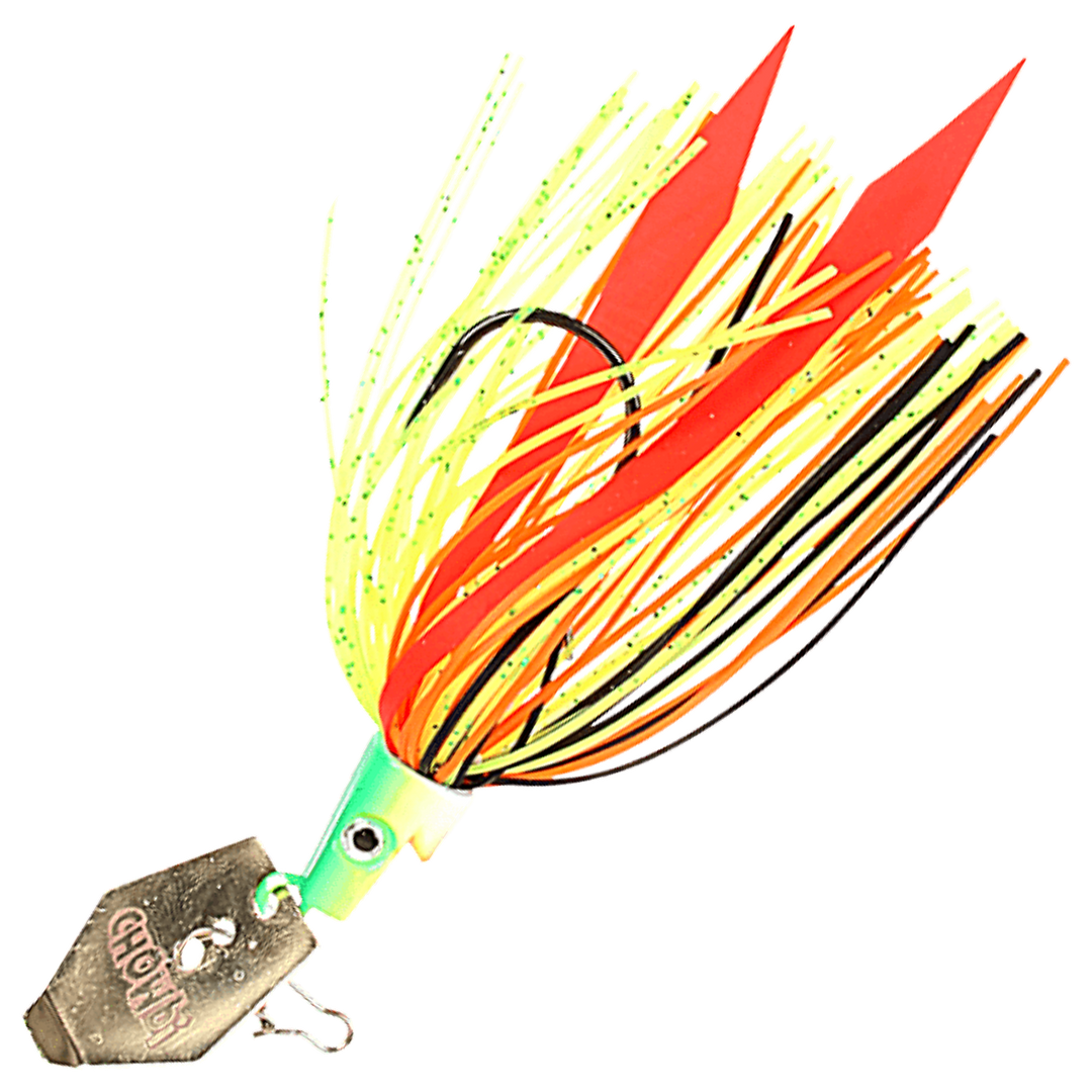 Strike Pro Pig Hula Chatterbait 16g, väri Fire Perch: vihreä pää, keltainen, oranssi ja musta helma, kultainen lapa