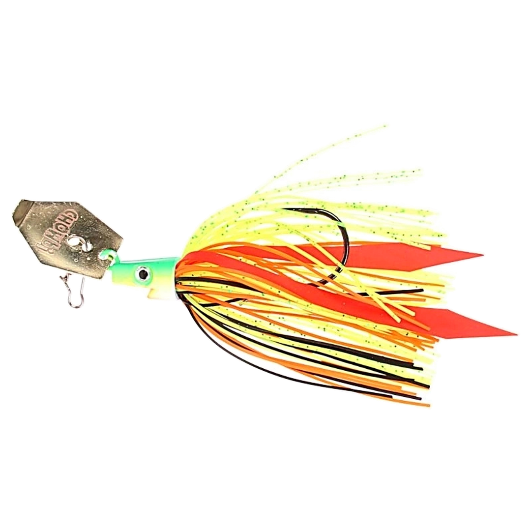 Strike Pro Pig Hula Chatterbait 21g Fire Perch sivulta, pää vasemmalla