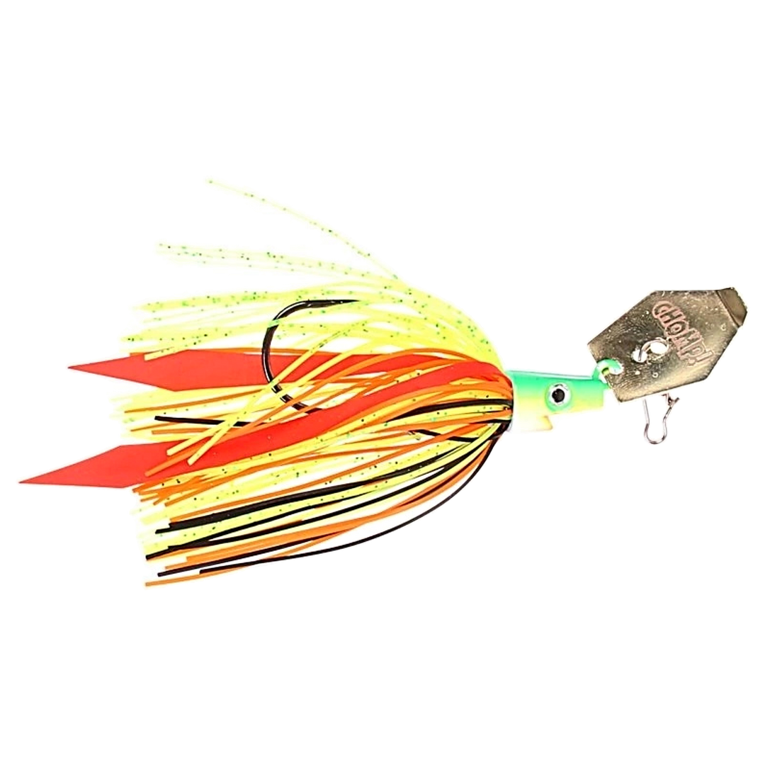 Strike Pro Pig Hula Chatterbait 21g Fire Perch sivulta, pää oikealla