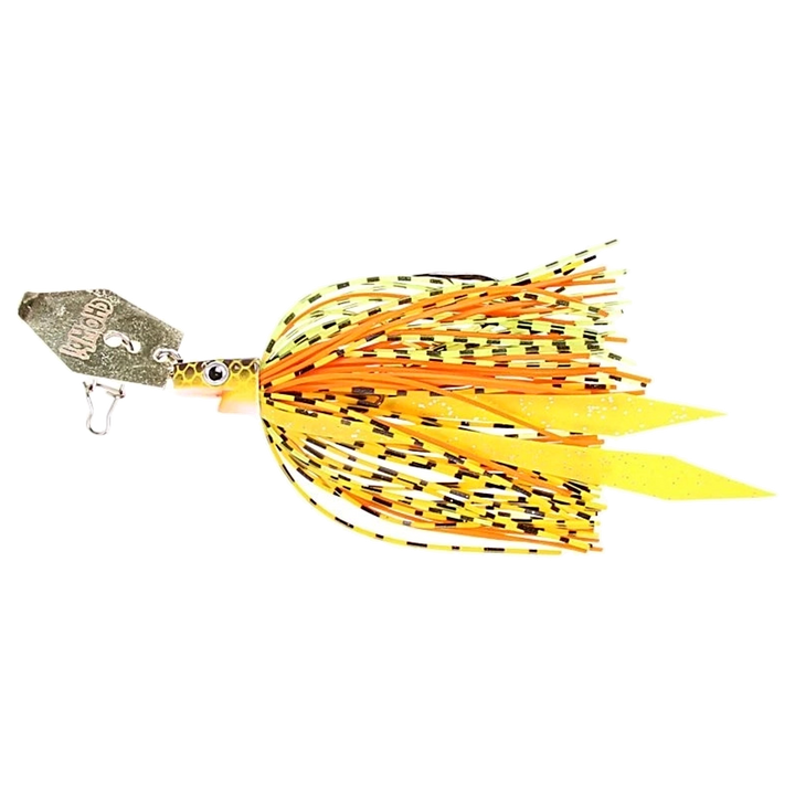 Strike Pro Pig Hula Chatterbait 21g Hot Craw sivulta, pää vasemmalla