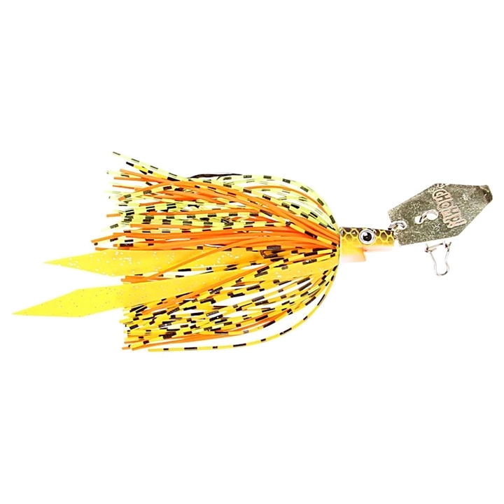 Strike Pro Pig Hula Chatterbait 21g Hot Craw sivulta, pää oikealla