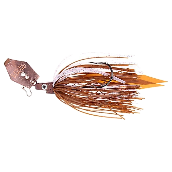 Strike Pro Pig Hula Chatterbait 21g Motoroil Pepper sivulta, pää vasemmalla
