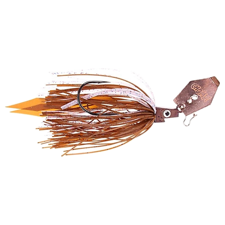 Strike Pro Pig Hula Chatterbait 21g Motoroil Pepper sivulta, pää oikealla