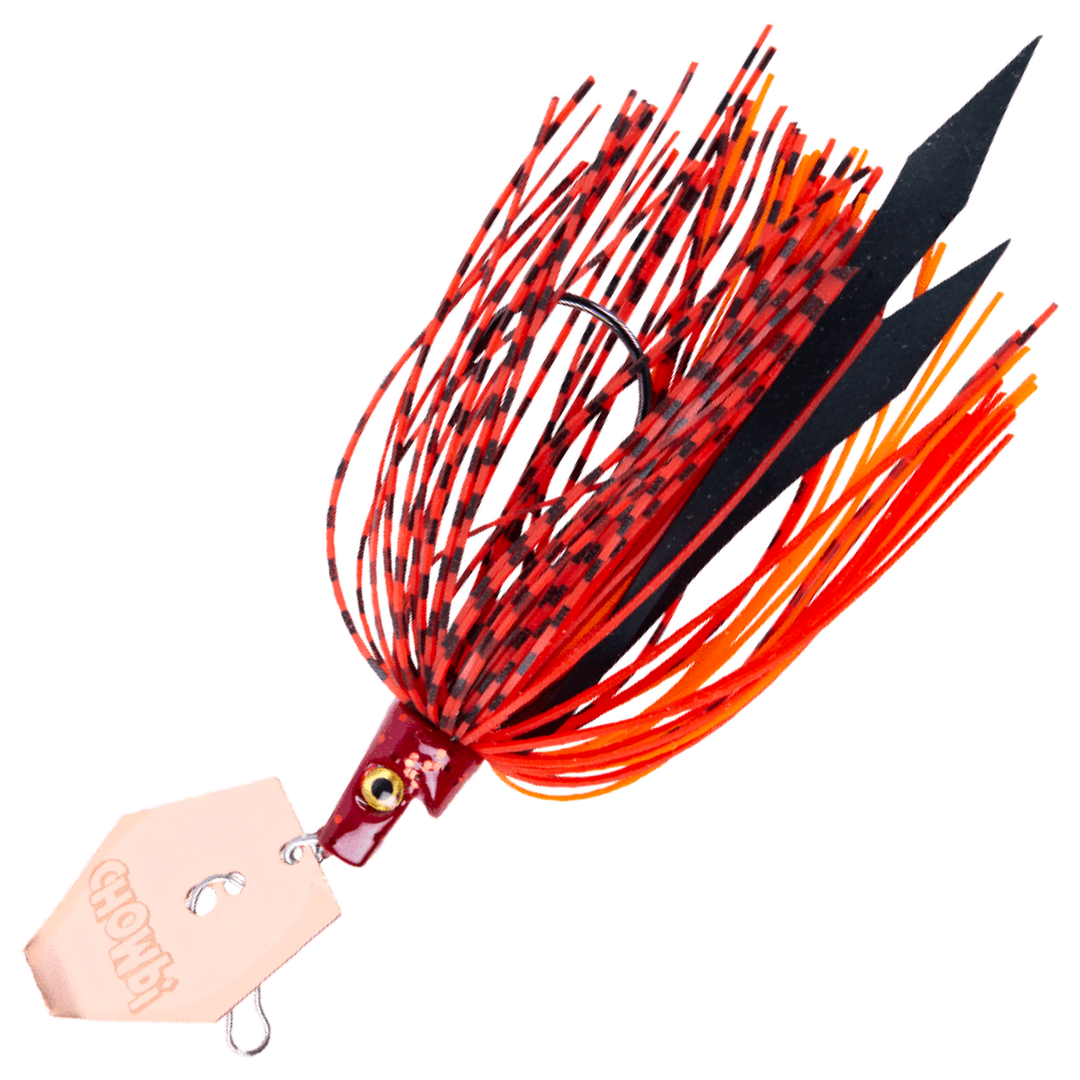 Strike Pro Pig Hula Tiny Chatterbait 7g, väri Craw Cracker: punainen pää, punaoranssi helma, mustat nauhat, vaalea lapa