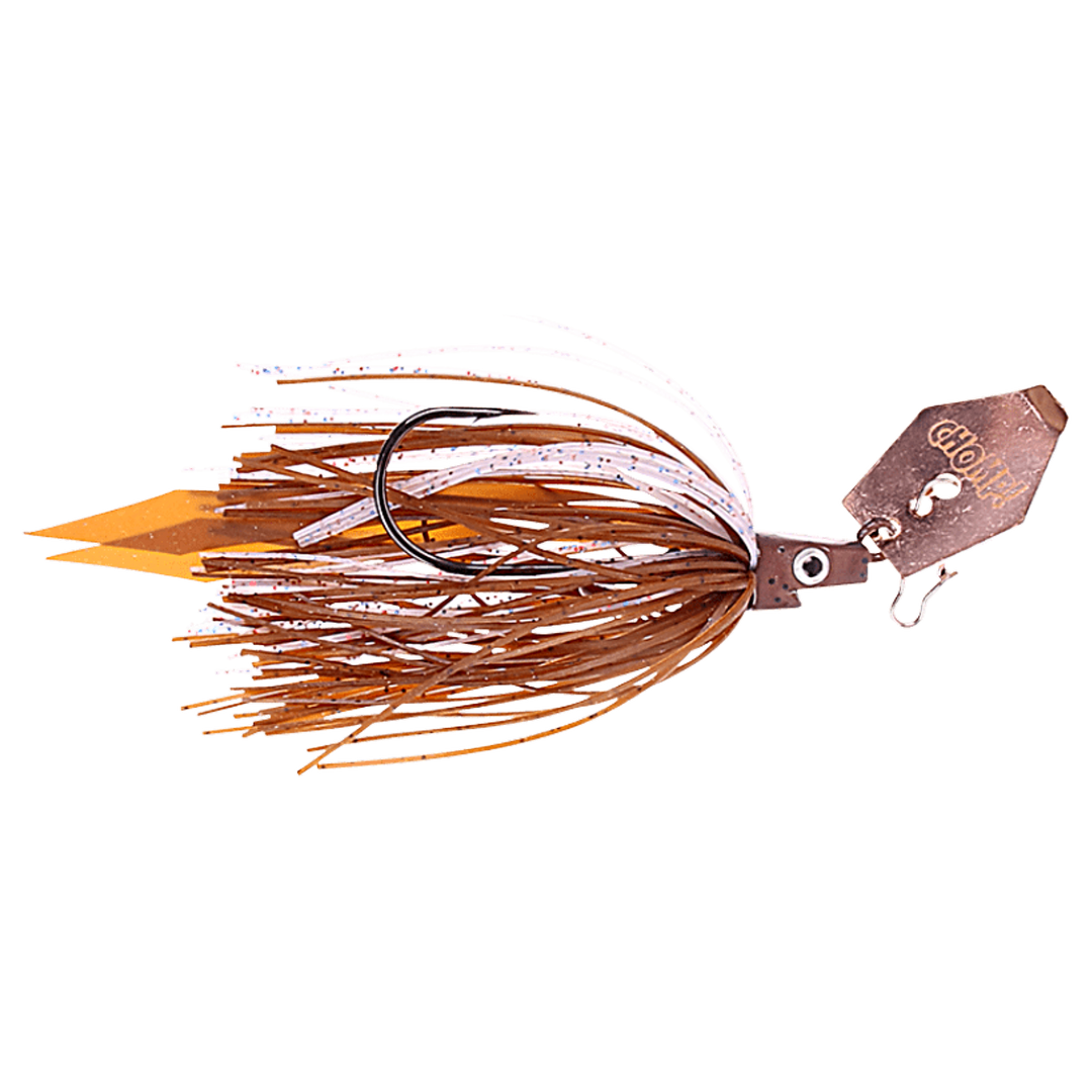 Strike Pro Pig Hula Tiny Chatterbait 7g Motoroil Pepper sivulta, pää oikealla