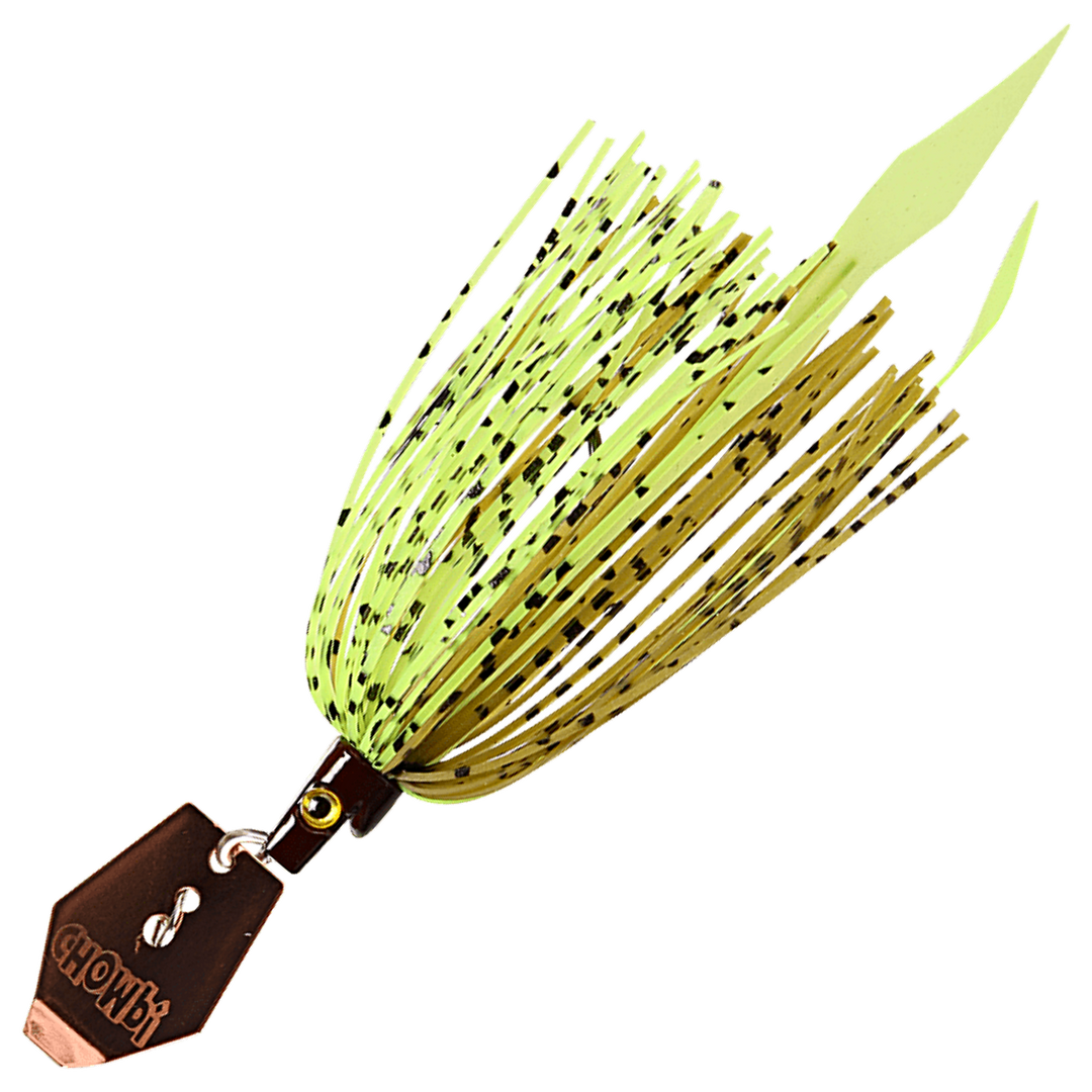 Strike Pro Pig Hula Tiny Chatterbait 7g, väri Pumpkin Chart: tumma pää, vihertävänruskea ja keltainen helma, kultainen lapa