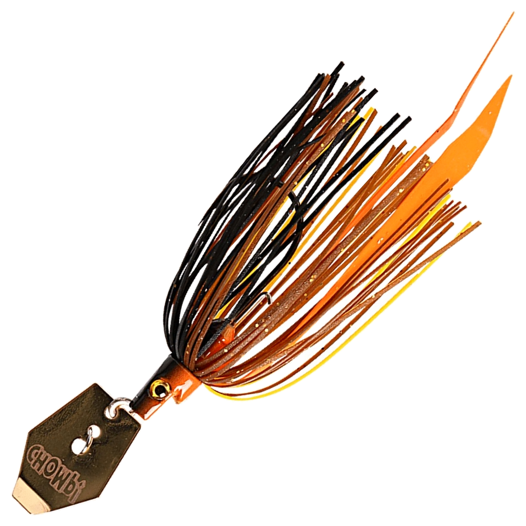 Strike Pro Pig Hula Tiny Chatterbait 7g, väri Yellow Perch: oranssi pää, musta, ruskea ja oranssi helma, kultainen lapa
