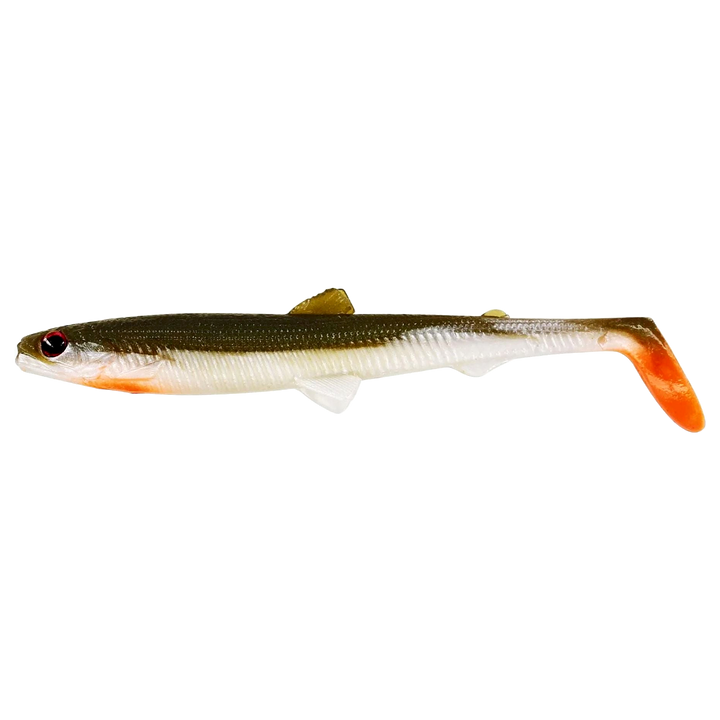 Westin Bullteez Shadtail Jigi 12.5cm Bass Orange sivulta, pää vasemmalla