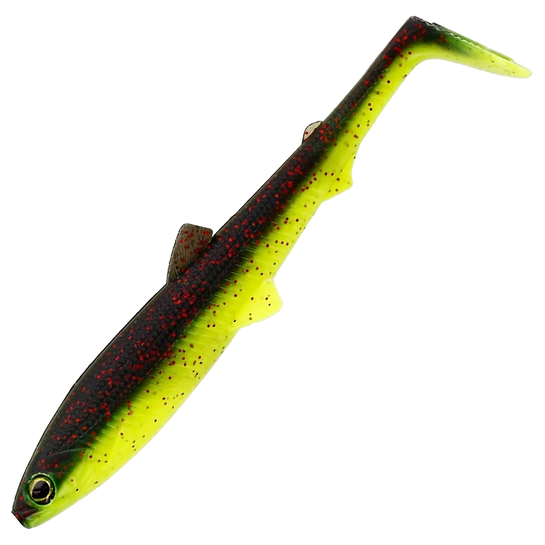 Westin Bullteez Shadtail Jigi 12.5cm, väri Black/Chartreuse: musta selkä ja kellanvihreä vatsa
