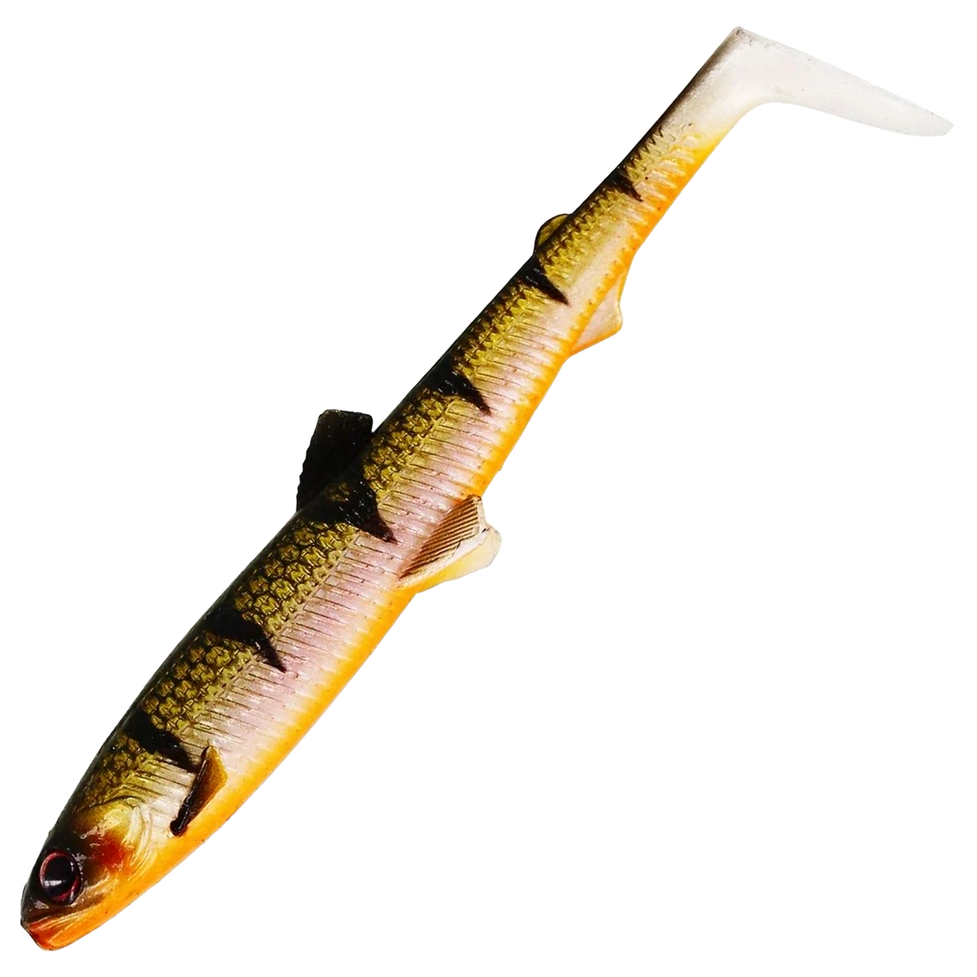 Westin Bullteez Shadtail Jigi 12.5cm, väri Bling Perch: tummat raidat, kellertävä kylki ja oranssi vatsa