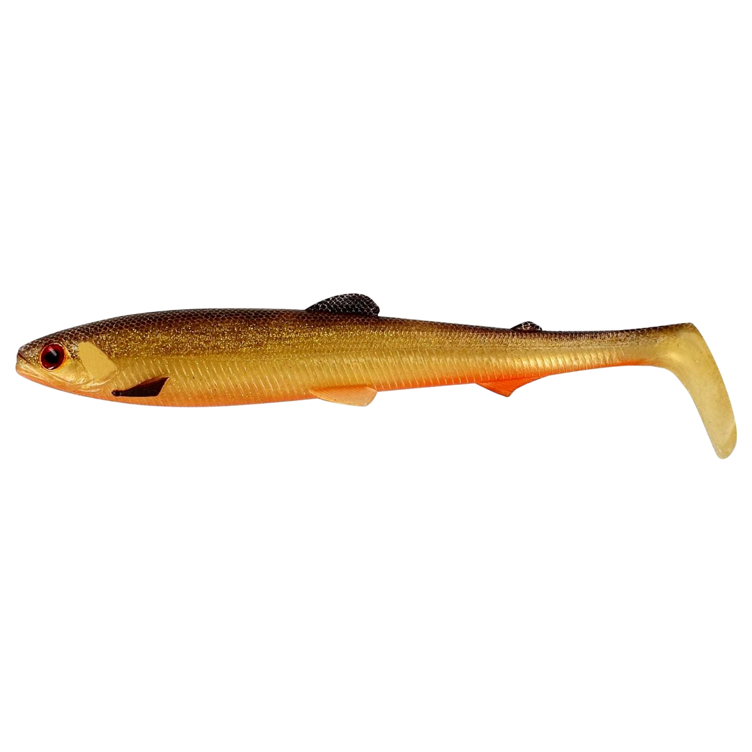 Westin Bullteez Shadtail Jigi 12.5cm Gold Rush sivulta, pää vasemmalla