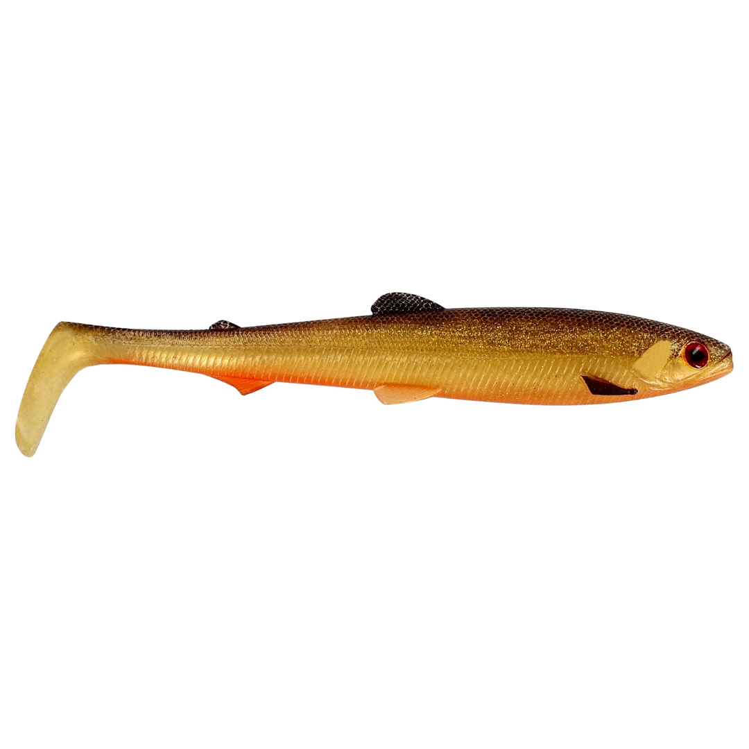 Westin Bullteez Shadtail Jigi 12.5cm Gold Rush sivulta, pää oikealla