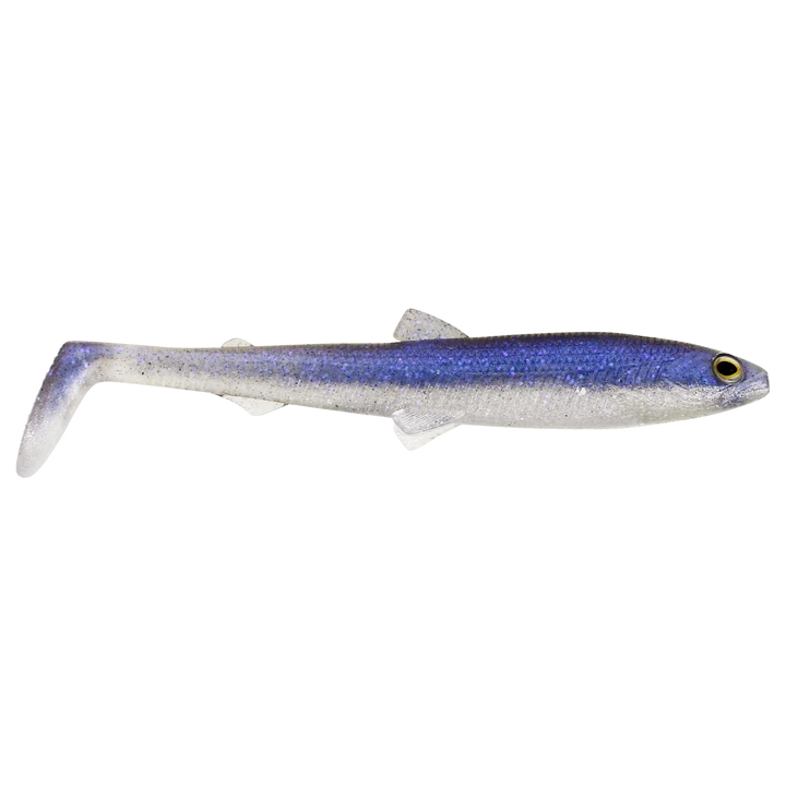 Westin Bullteez Shadtail Jigi 12.5cm Sparkling Blue sivulta, pää oikealla
