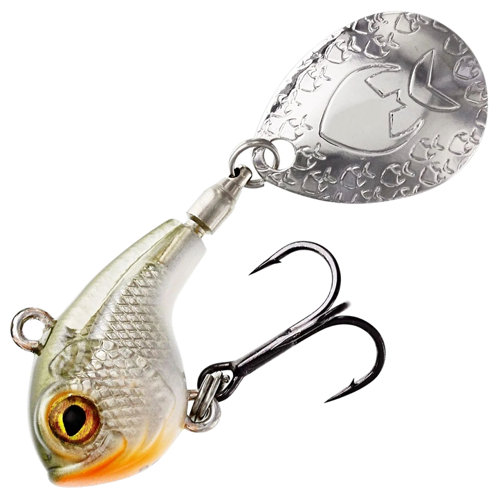 Westin DropBite Spintail 8g 2.6cm, väri Clear Olive: läpikuultava oliivinvihreä runko, oranssi leuka ja hopeinen lippa