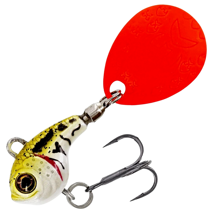 Westin DropBite Tungsten Spintail 1.6cm 7g, väri Pearl Stickleback: kellertävä selkä, mustat kuviot ja punainen lippa