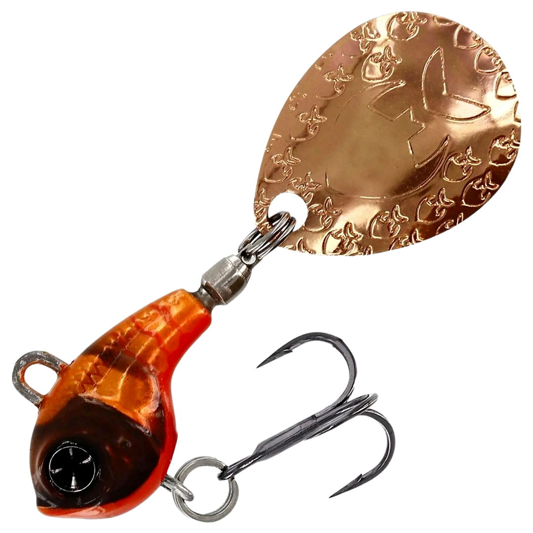 Westin DropBite Tungsten Spintail 2.2cm 18g, väri Fire Craw: oranssi runko, tumma pää ja kuparinen lippa