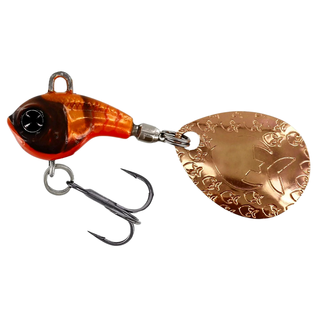 Westin DropBite Tungsten Spintail 2.2cm 18g Fire Craw sivulta, pää vasemmalla
