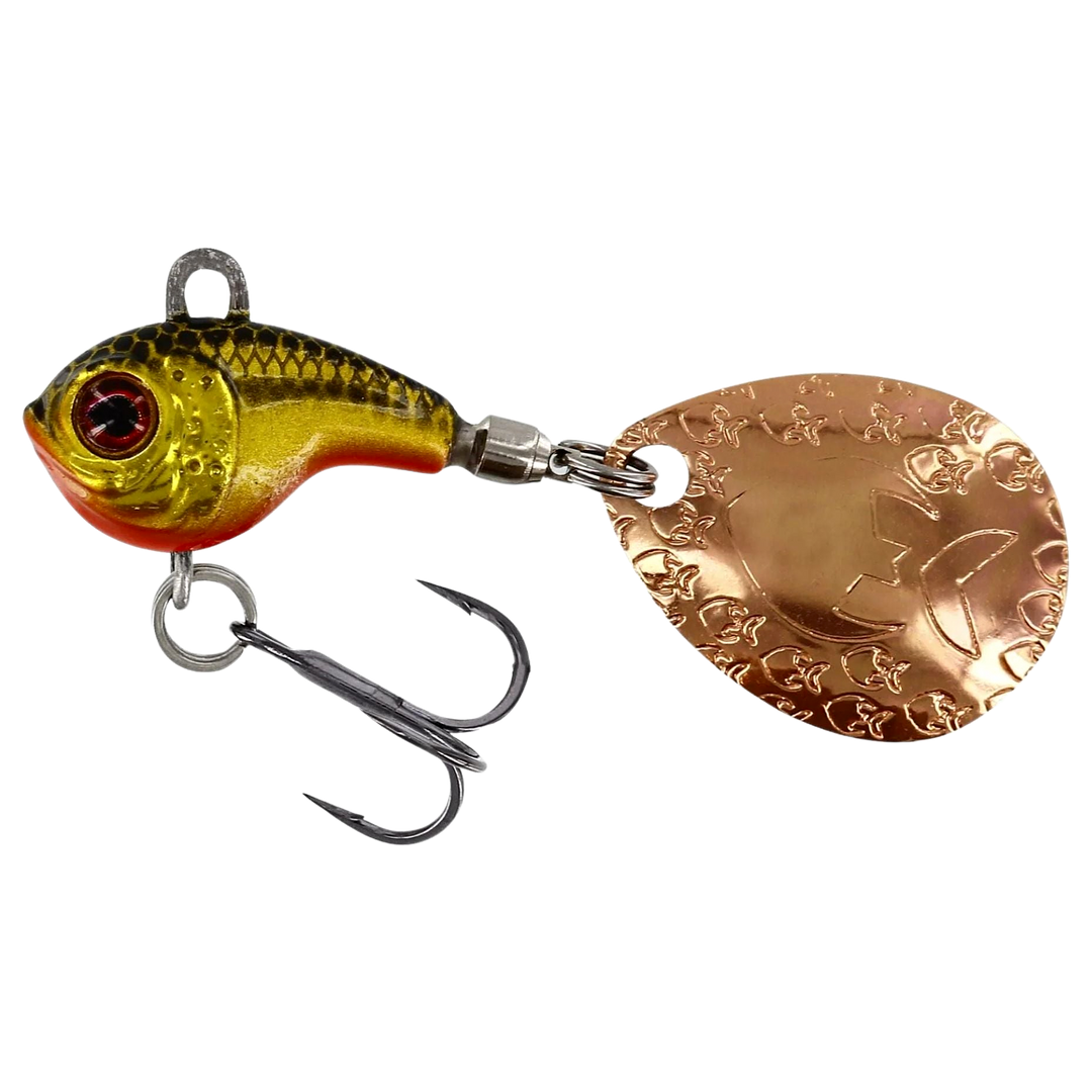 Westin DropBite Tungsten Spintail 2.2cm 18g Gold Rush sivulta, pää vasemmalla